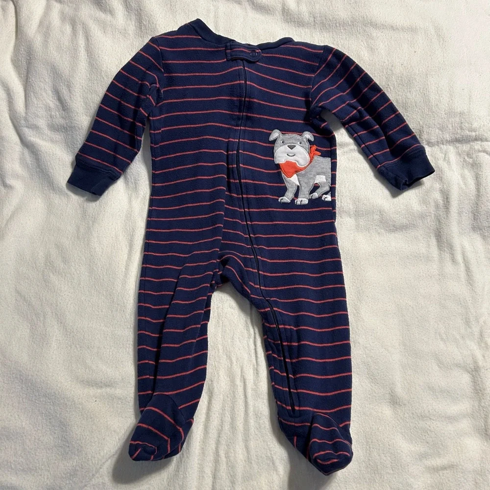 Carter's Blue‎ and Red Striped Footie Dog Pajamas